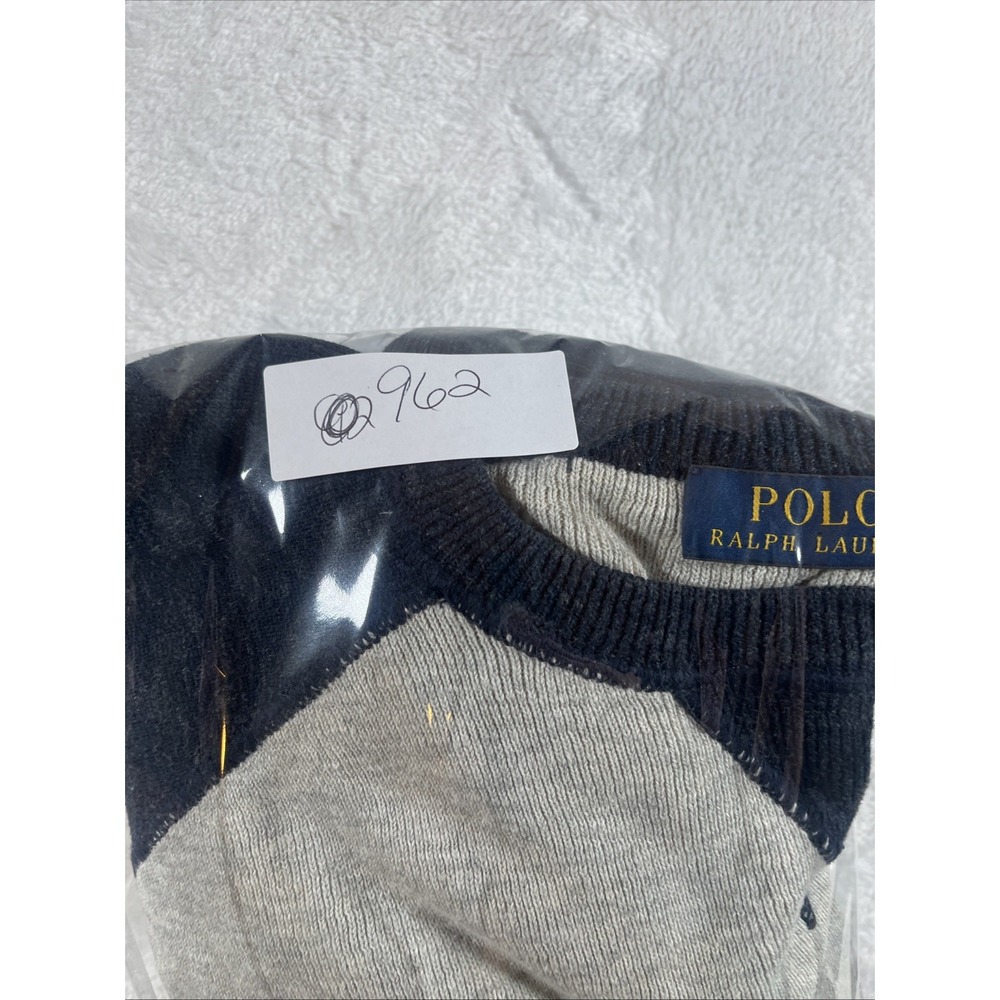 POLO Ralph Lauren Mens Large Rib Knit Gray Navy Colorblock Thermal Crew Pullover - Picture 8 of 8